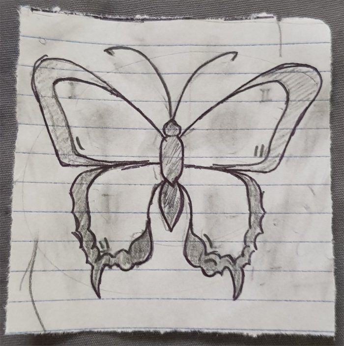 A shaded version of the previous butterfly design without the dots. The outlines and body are shaded