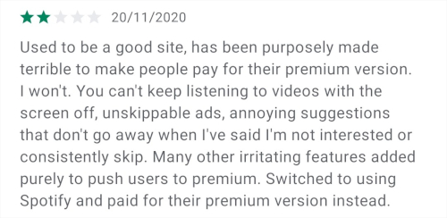 a Youtube app review against the frantic push for Youtube premium