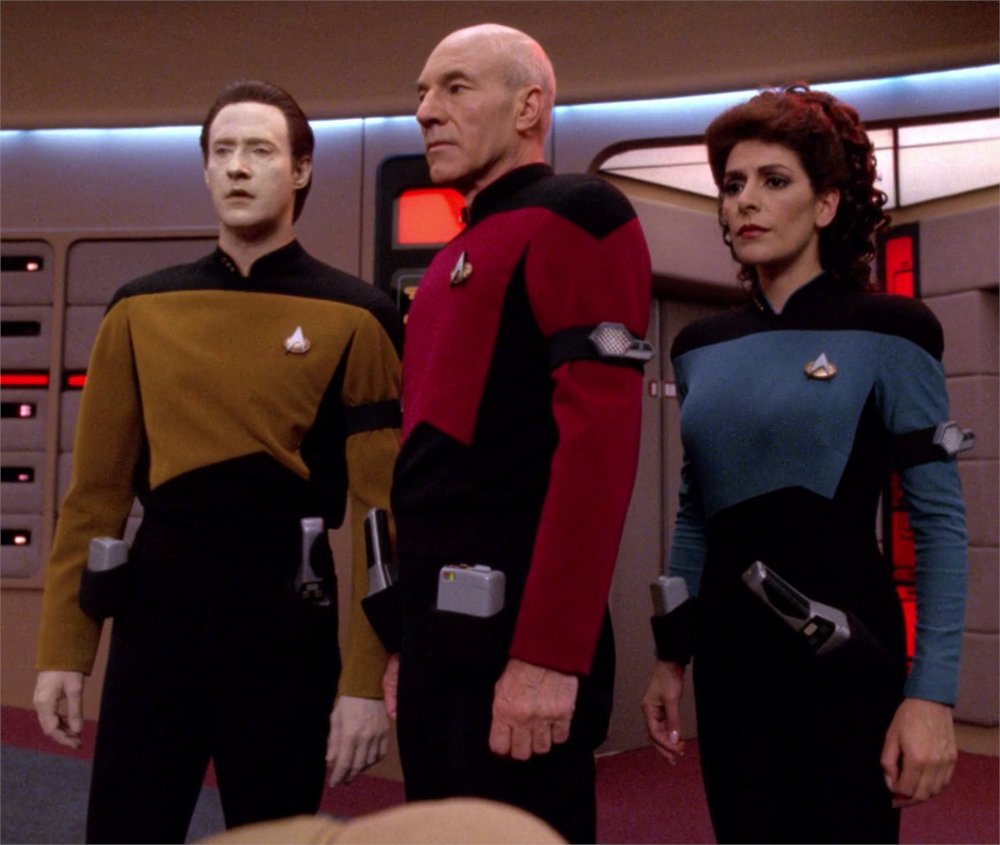 a blue, yellow, and red uniform