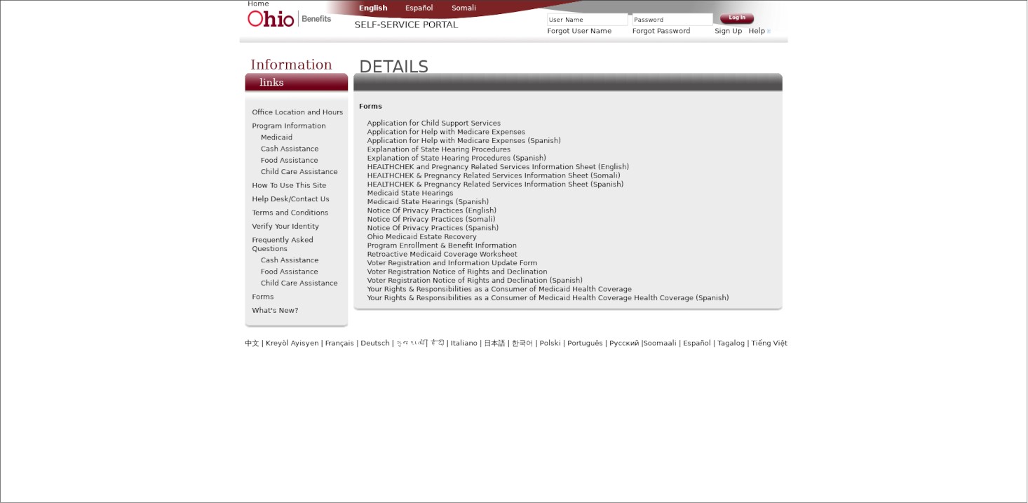 The Molina Medicaid Forms page with the content taking up the center of the page