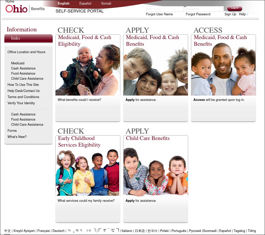 The Molina Medicaid Benefits homepage with old graphics and small links