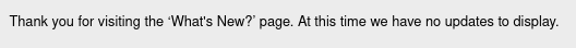 What's New? link stating that no updates are available