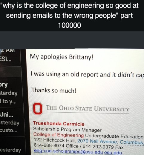 a reply meant for only Brittany but sent to the entire college of engineering
