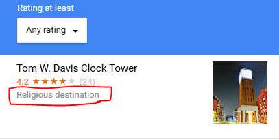Google maps displaying the clocktower as a religious destination