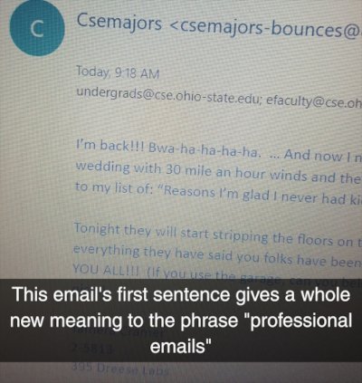 an unprofessional administration email without a header, a subject, or a closing statement