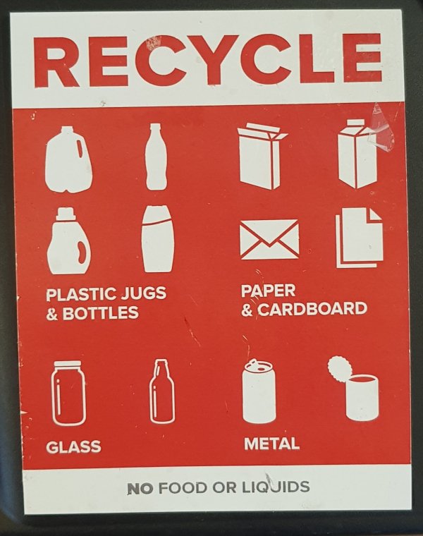 A recycling graphic on all OSU trash cans