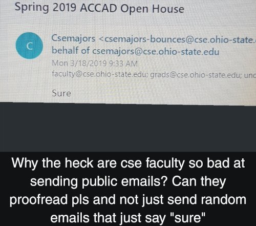 an email sent to every student with the body "sure"