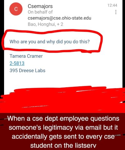 a reply sent to every student saying "who are you and why did you do this?"