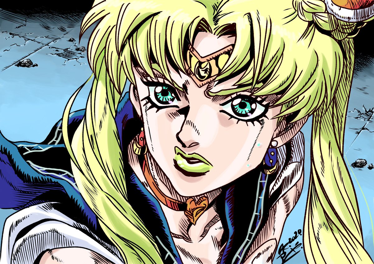 An image of Sailor Moon made to look like the artstyle of Jojo's Bizarre Adventures