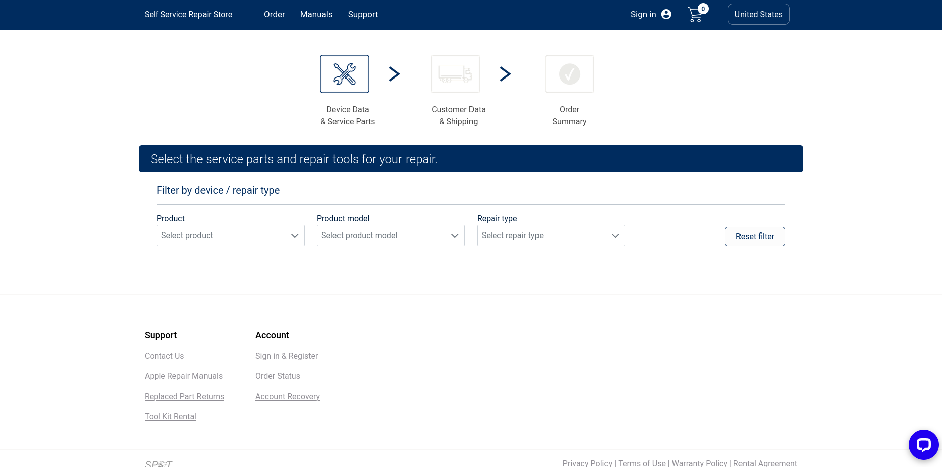 The storefront of the self service repair store. There's no indication that it belongs to Apple or is managed by Apple.