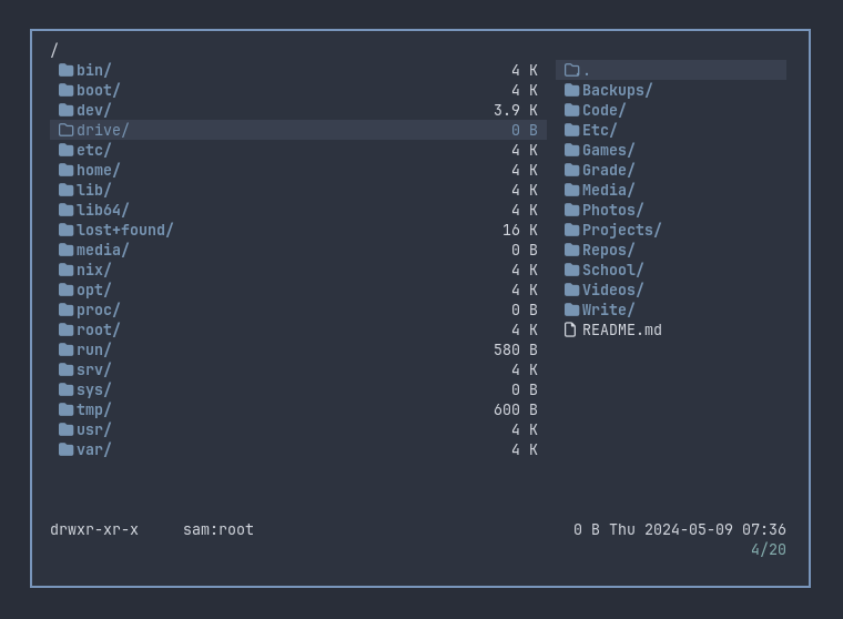 A terminal directory browser displaying files served over Samba